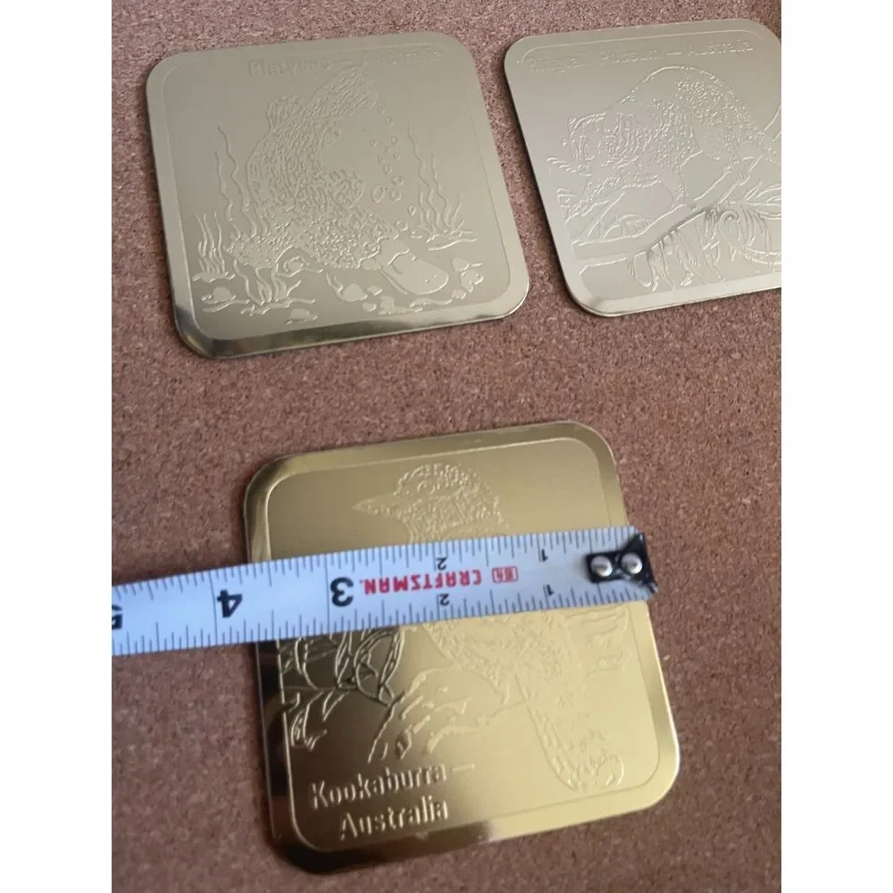 Vintage Australian Riga Gold Etched Coasters Animal Drinking Paul Stephan-Daly